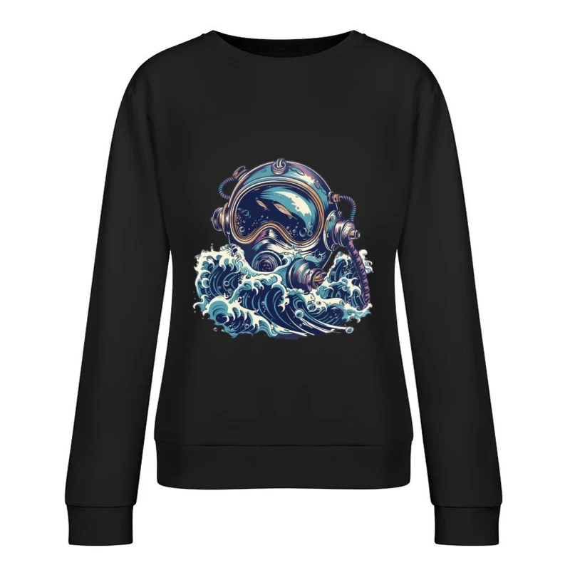 Vintage Deep Sea Diver Illustration Female Pullover Sweatshirt