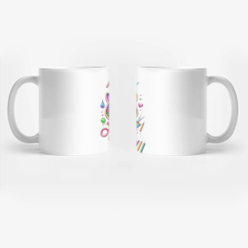 Rainbow Pop Art Cat with Creative Art Supplies Coffee Mug