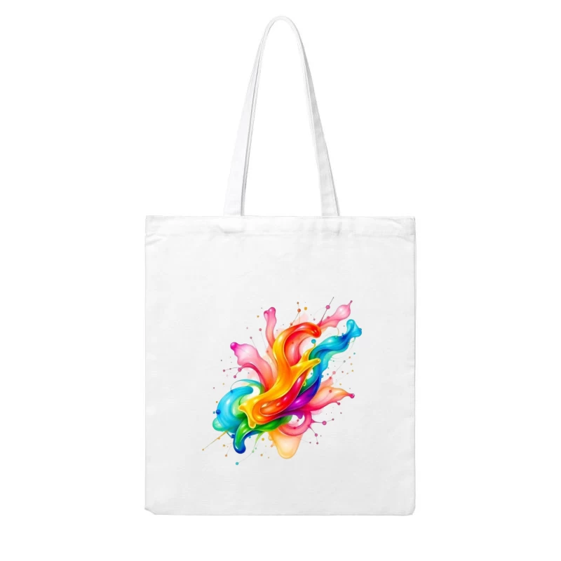 Vibrant Rainbow Abstract Liquid Splash Art Cotton Tote Bag