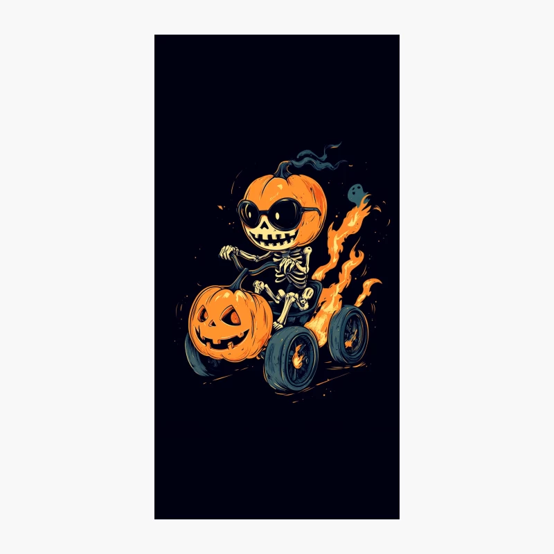 Spooky Halloween Ghost Rider: Skeleton on Flaming Wheelchair with Pumpkin Head iPhone Case