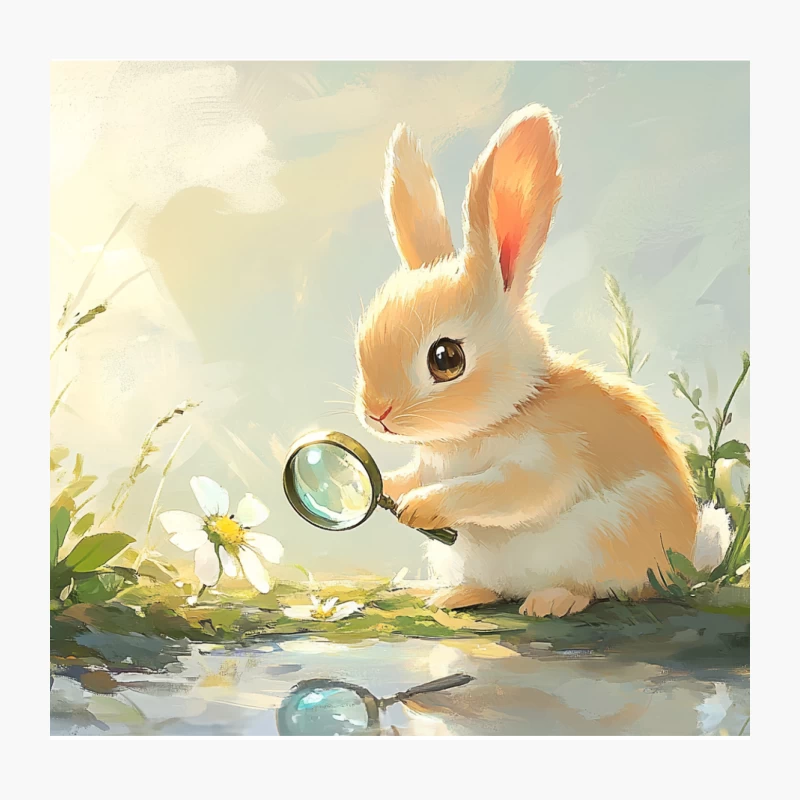 Curious Bunny Investigates Nature with Magnifying Glass Throw Pillow