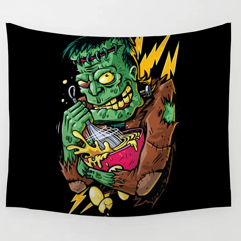 Playful Cartoon Frankenstein Monster with Food Tapestry