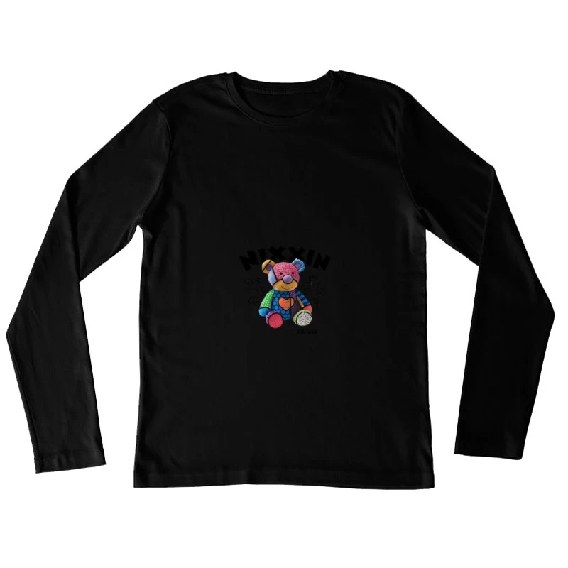 Bunter Patchwork-Teddybär Damen Langarm T-Shirt