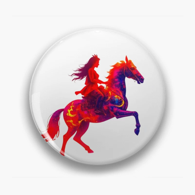 Mystical Red Horse and Rider Silhouette Fantasy Art Pin