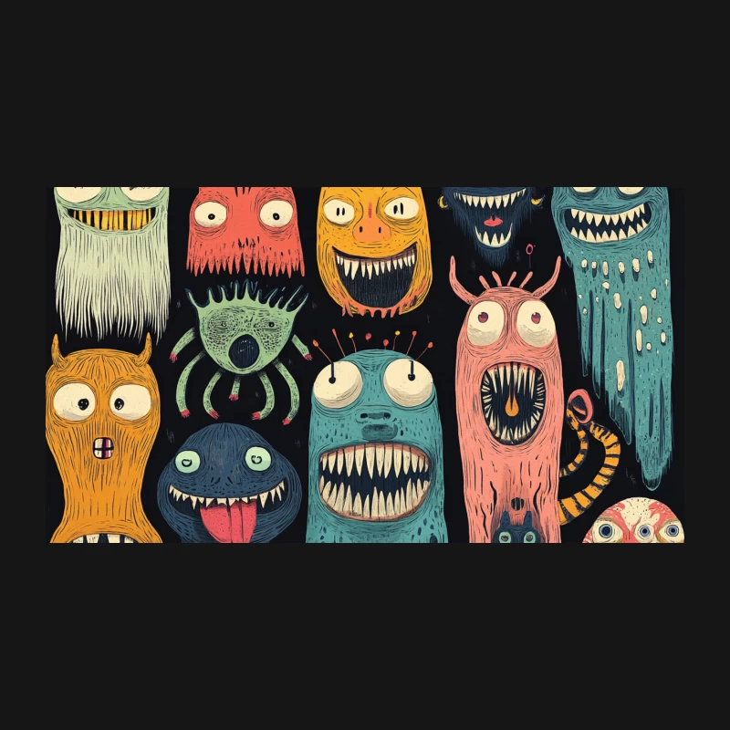 Whimsical Parade of Colorful Cartoon Monsters Desk Mat