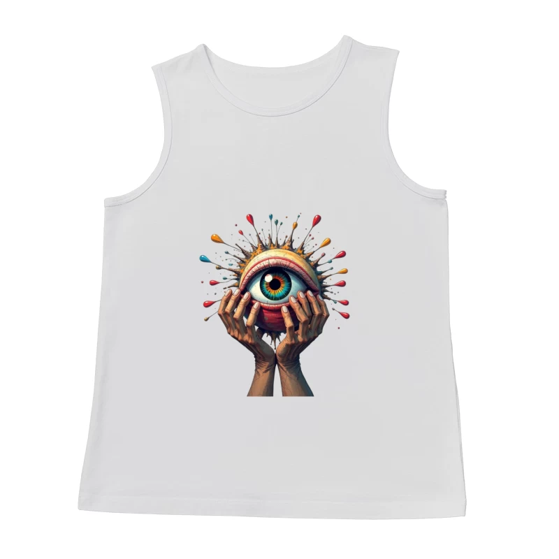 Mystical Eye Embraced by Reaching Hands with Colorful Splatter Male Tank Top