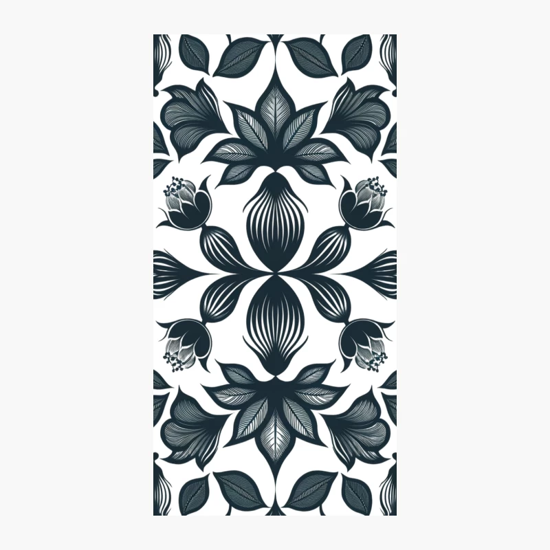 Symmetrical Monochrome Floral Folk Art Pattern iPhone Case