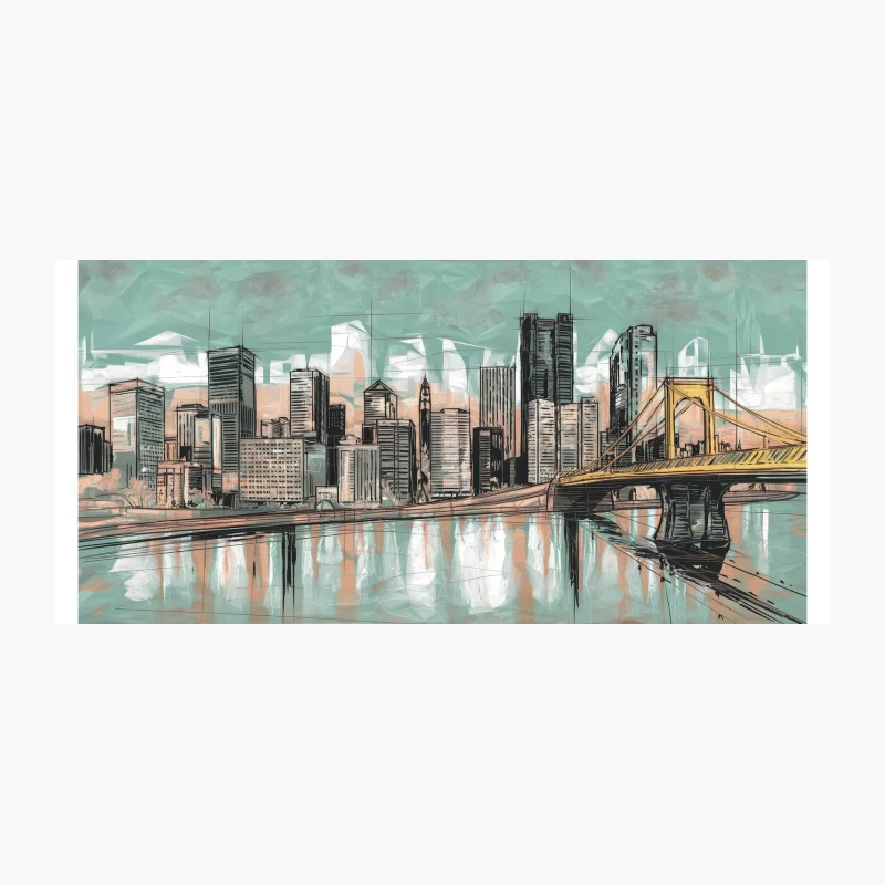 Artistic Urban Skyline with Bridge Reflection Coffee Mug