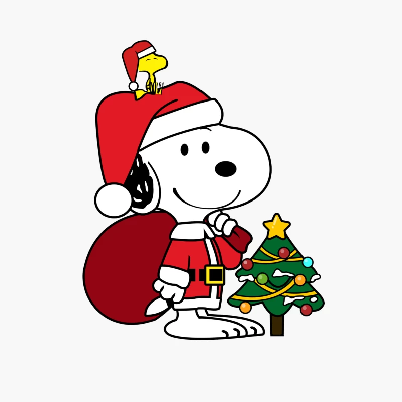 Snoopy in Santa Costume with Christmas Tree and Gift Bag Cotton Tote Bag