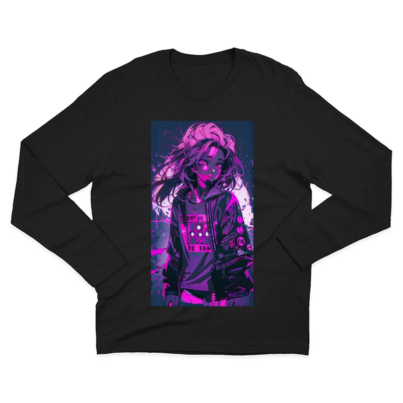 Neon Cyberpunk Girl in Futuristic Urban Fashion Male Long Sleeve T-Shirt