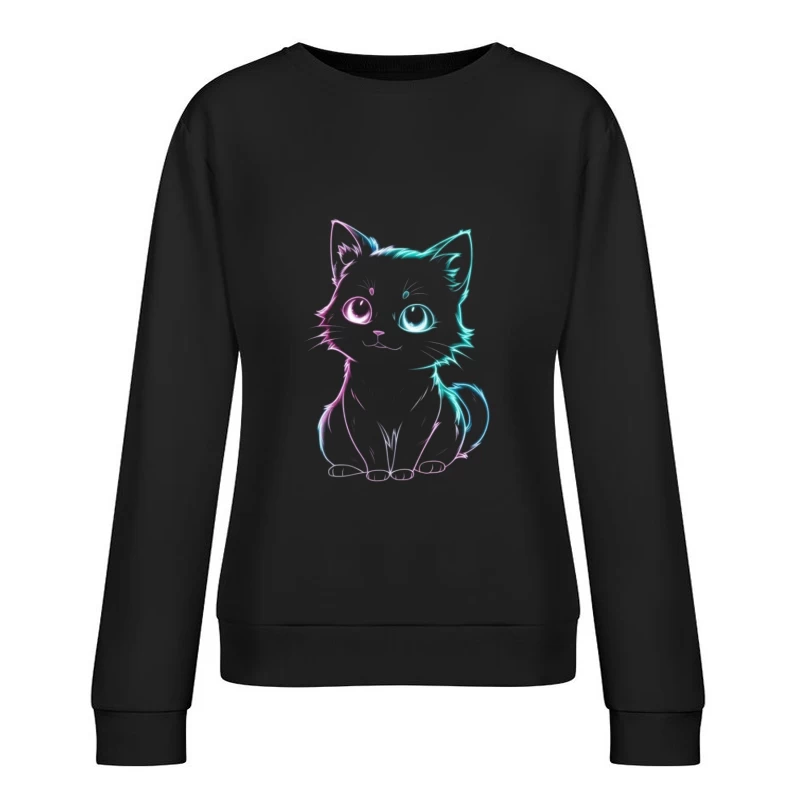Neon Glow Cute Cat Illustration Female Pullover Sweatshirt