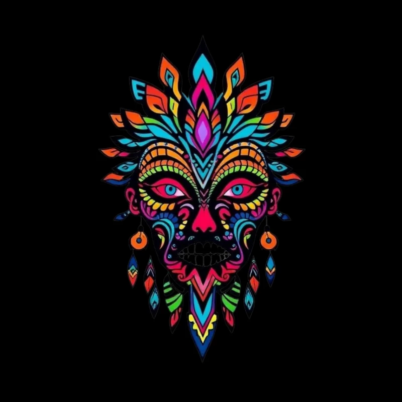 Colorful Tribal Mask Illustration Throw Pillow