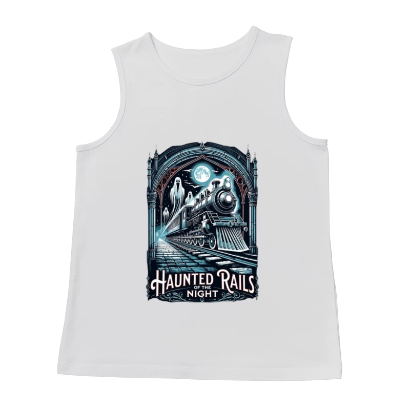 Gothic Haunted Steam Train Under Moonlit Archway Male Tank Top