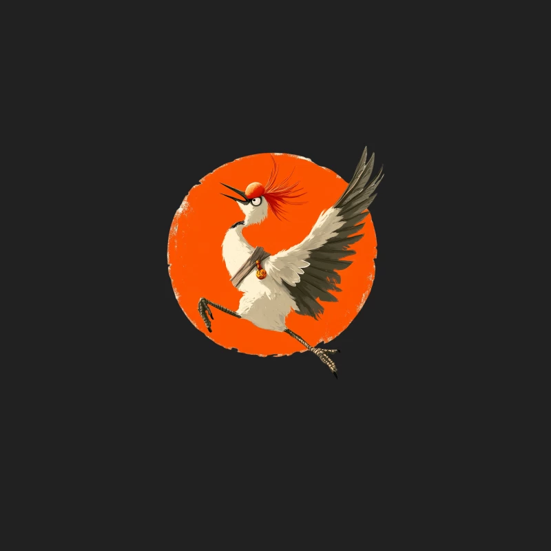 Artistic Crane Illustration in Japanese Style Bucket Hat