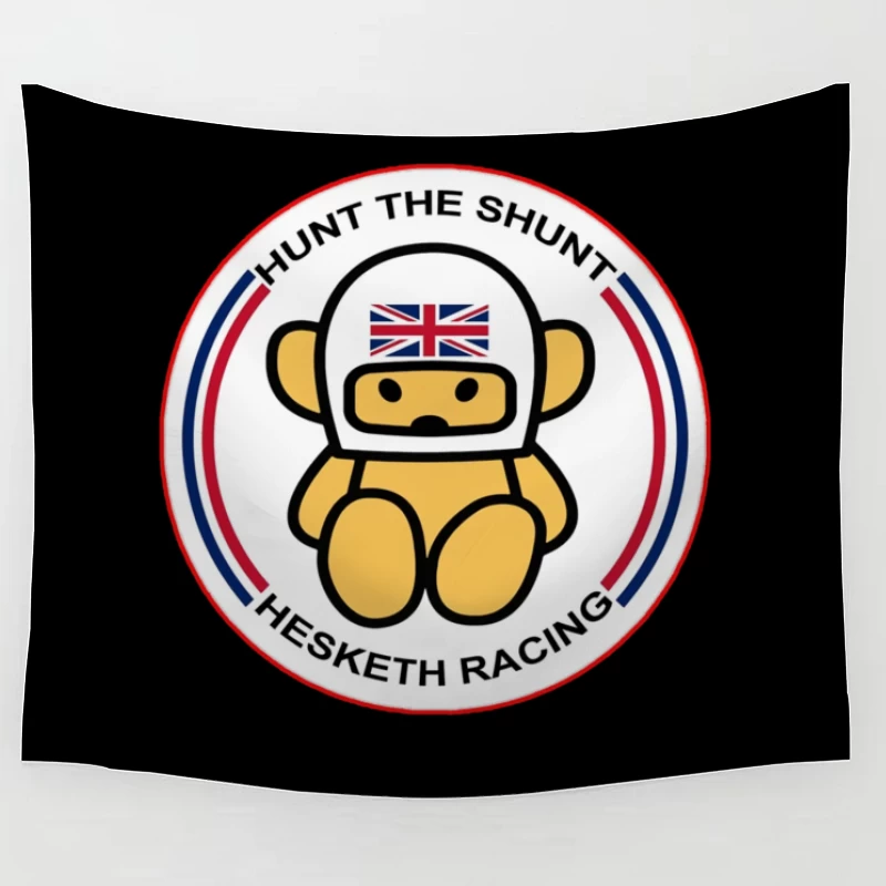 Hesketh Racing "Hunt the Shunt" Retro Motorsport Logo with British Bear Mascot Tapestry