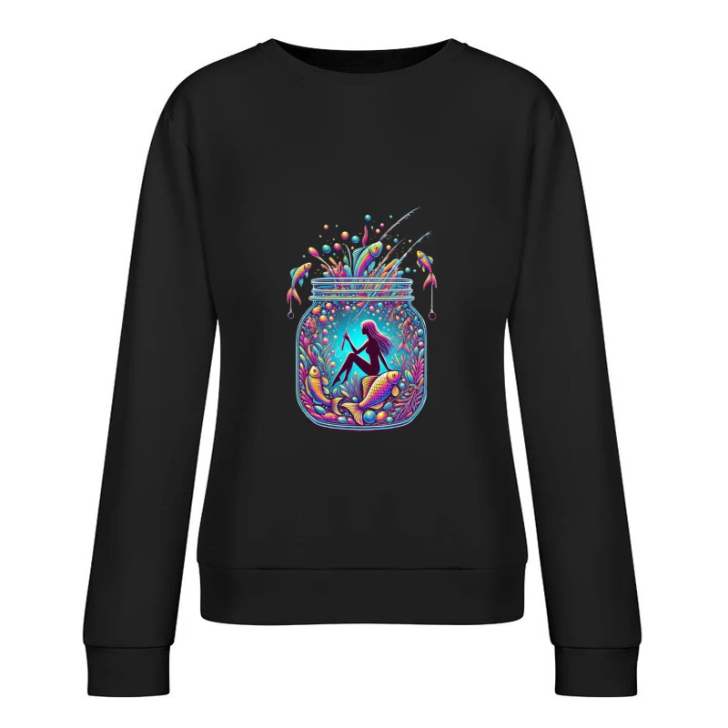 Magical Mermaid in Enchanted Mason Jar with Rainbow Fish Female Pullover Sweatshirt