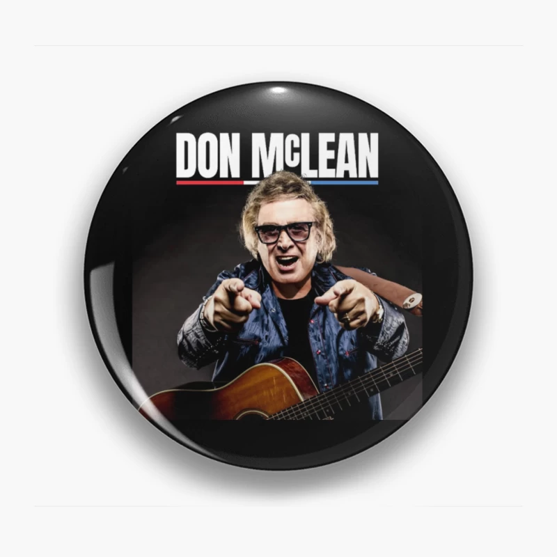 Energetic Musician Performing with Acoustic Guitar in Blue Jacket Pin