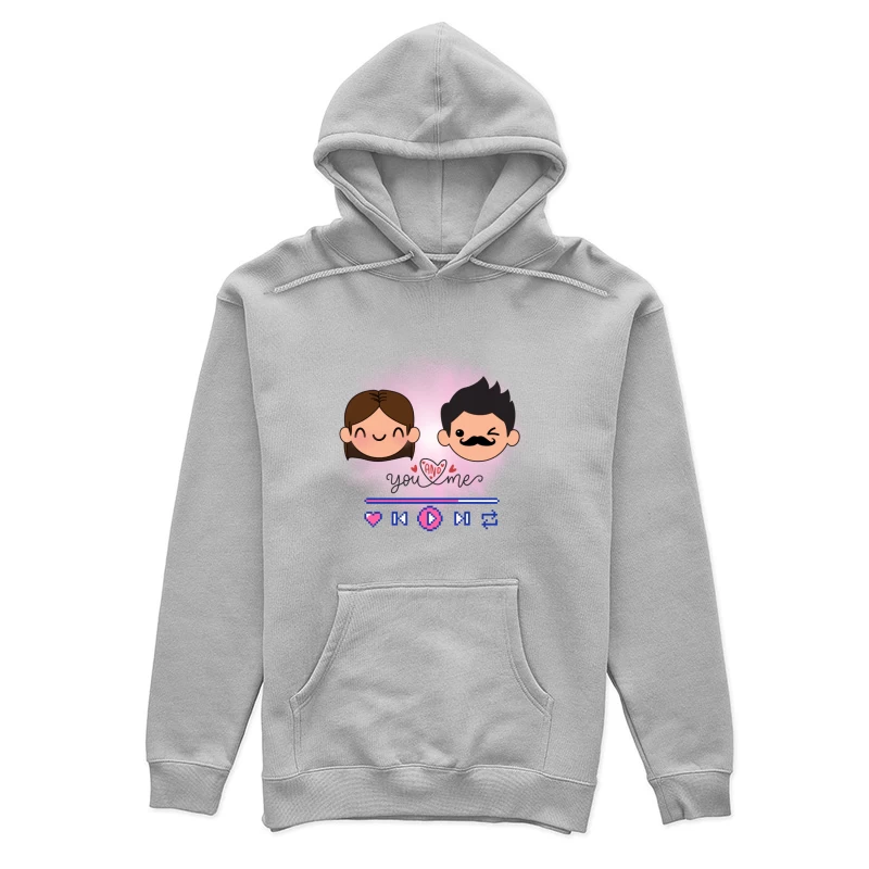 Adorable Chibi Couple Hugging with Pink Hearts Female Pullover Hoodie