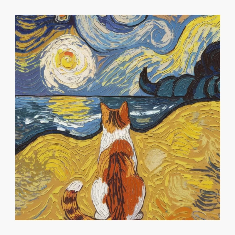 Cat Admiring Starry Night: A Van Gogh-Inspired Scene Pin