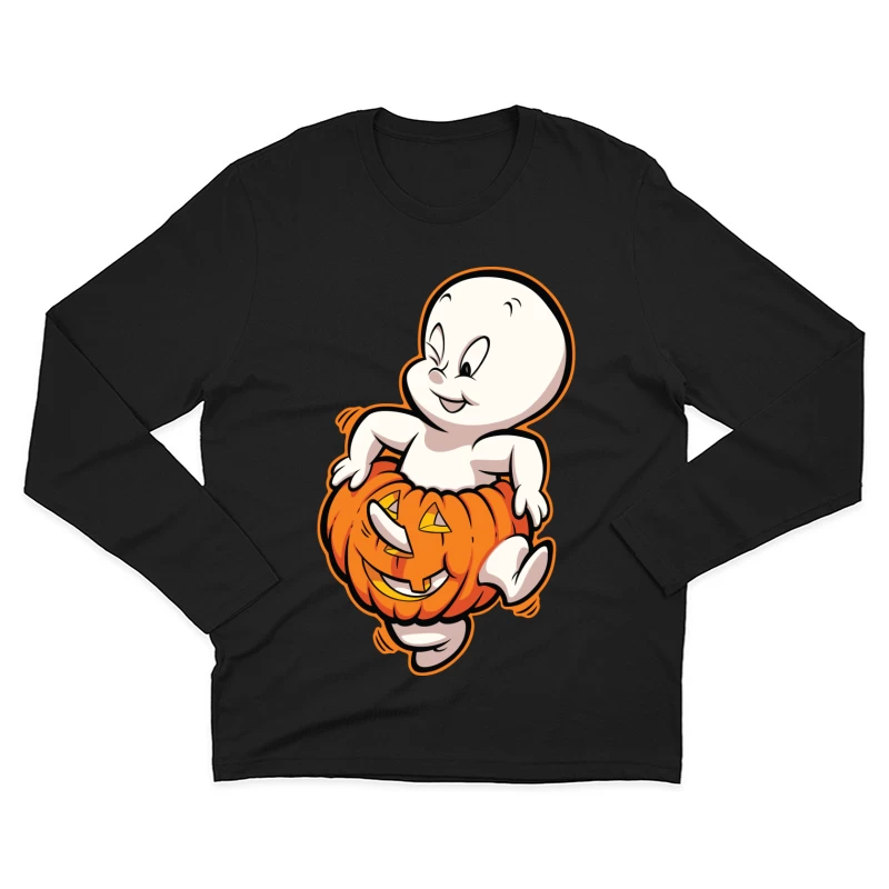 Casper the Friendly Ghost in a Pumpkin Costume Male Long Sleeve T-Shirt