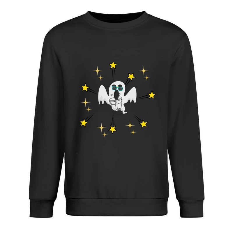 Cool Ghost Drinking Boba Tea with Stars Male Pullover Sweatshirt