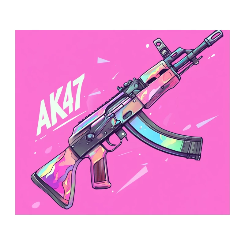 Vibrant Neon AK47 Illustration: Colorful Weapon Graphic Design Tapestry