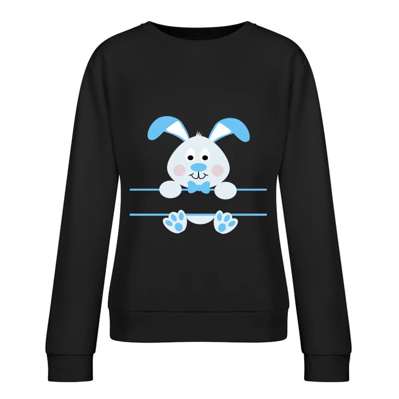 Lapin mignon avec un nœud papillon bleu Femme Sweat-shirt à enfiler