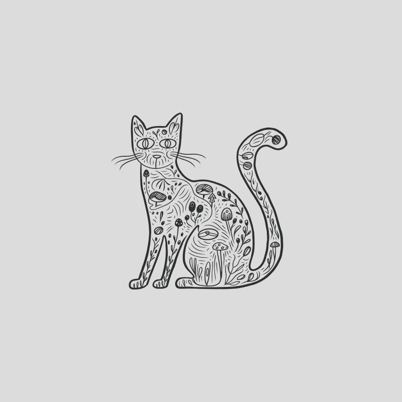Whimsical Floral Cat: Nature-Inspired Line Drawing Baseball Cap