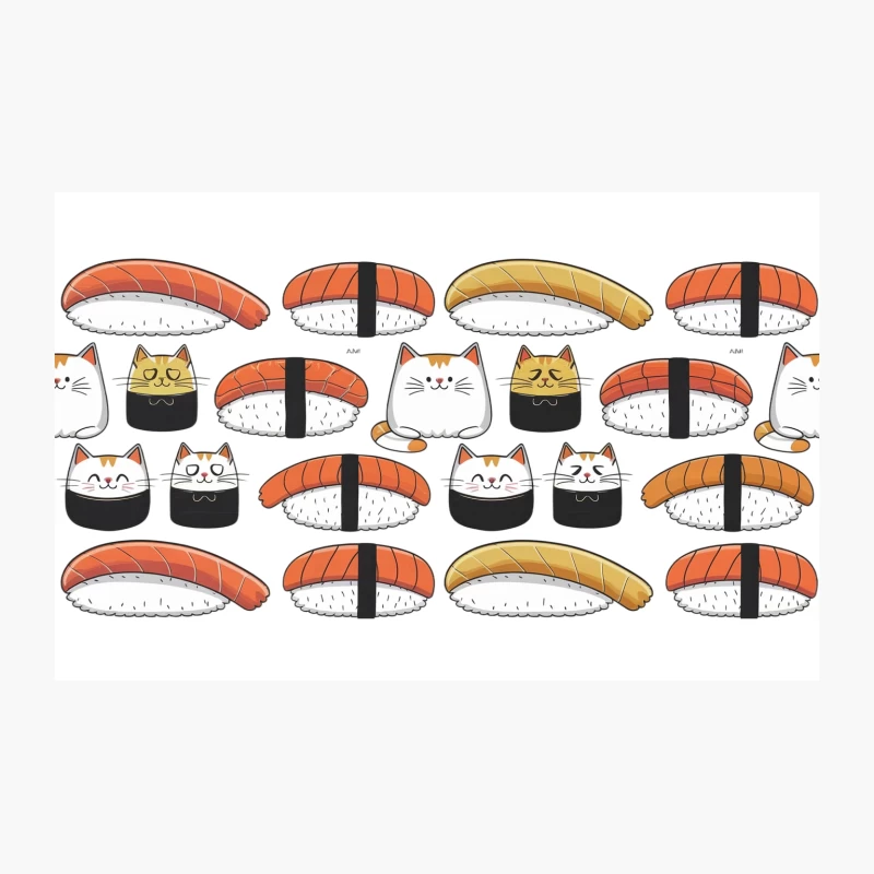Cute Cartoon Sushi Cats and Nigiri Pattern Illustration Travel Mug