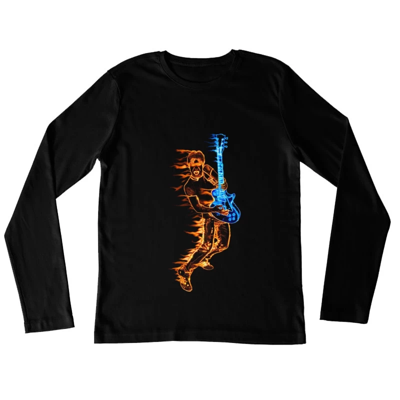 Energetic Guitarist Playing with Flames Female Long Sleeve T-Shirt