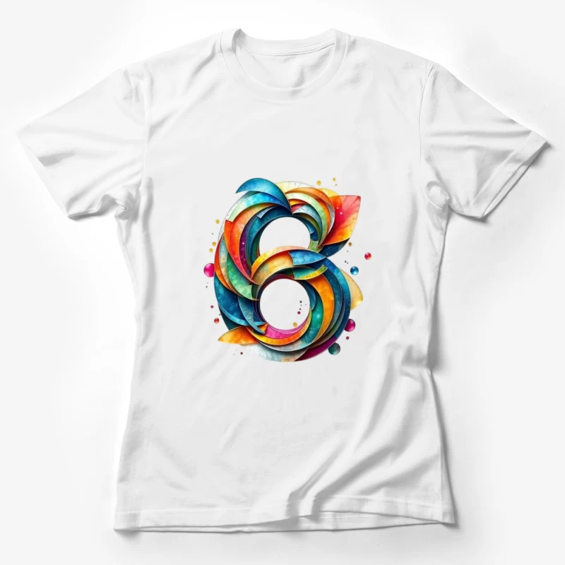 Abstract Watercolor Number 6 with Vibrant Swirling Patterns Female T-Shirt