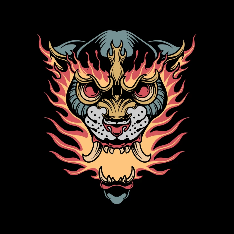 Flaming Tiger Head Design Mouse Pad