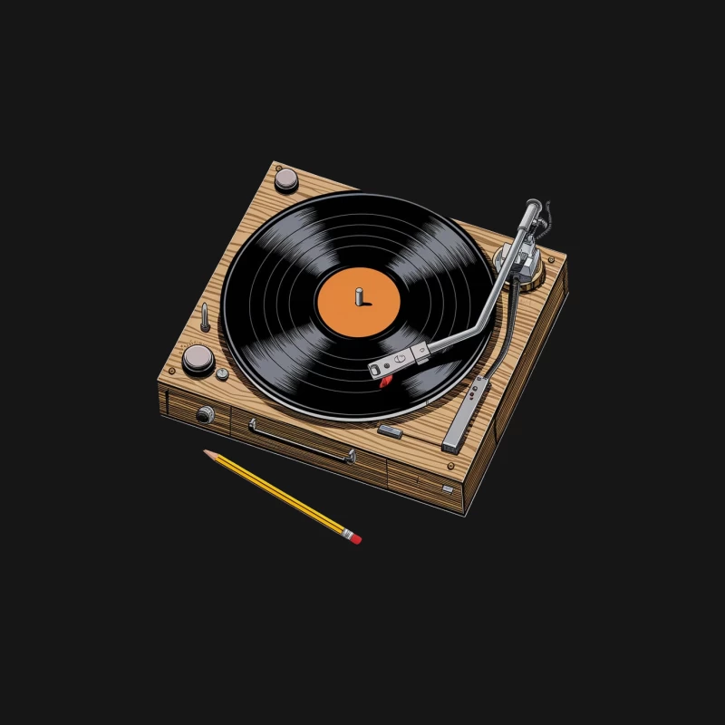 Vintage Wooden Turntable with Vinyl Record and Pencil Female Long Sleeve T-Shirt
