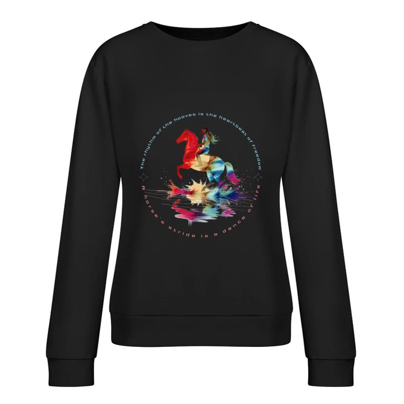 The Dance of Freedom: A Colorful Horse Ride Female Pullover Sweatshirt