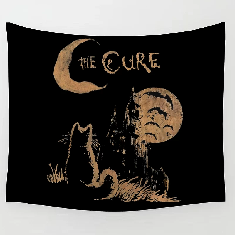 The Cure Gothic Band Logo with Moonlit Ghost Tapestry