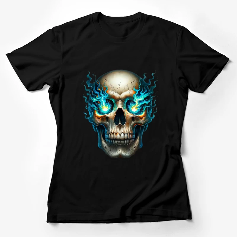 Schädel mit blauen Flammen Damen T-Shirt