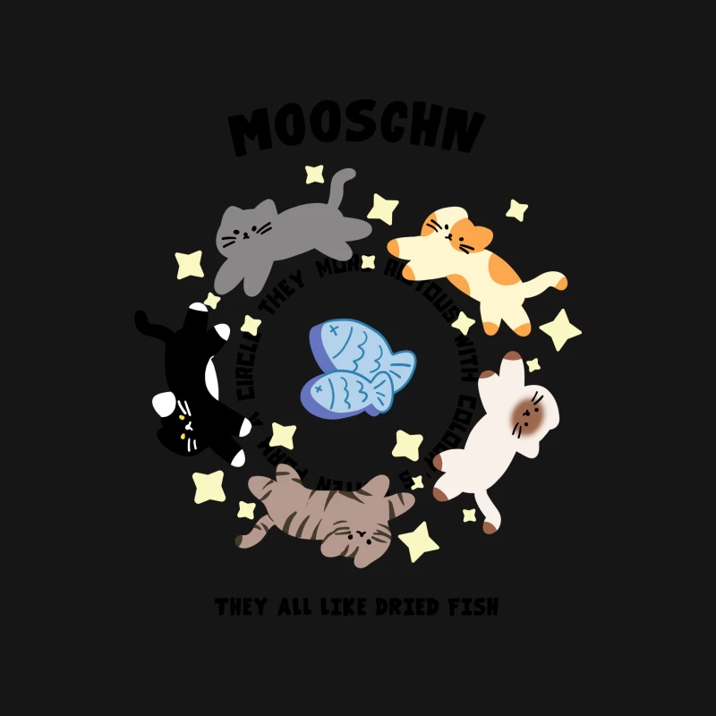 Katzenkreis mit Fischen und Sternen Herren Langarm T-Shirt