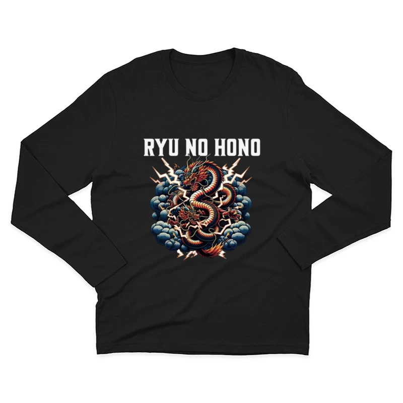 Traditional Japanese Thunder Dragon in Stormy Clouds Male Long Sleeve T-Shirt