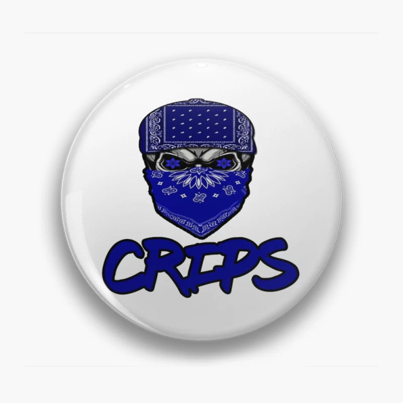 Blue Bandana Skull with Crips Gang Symbol Pin