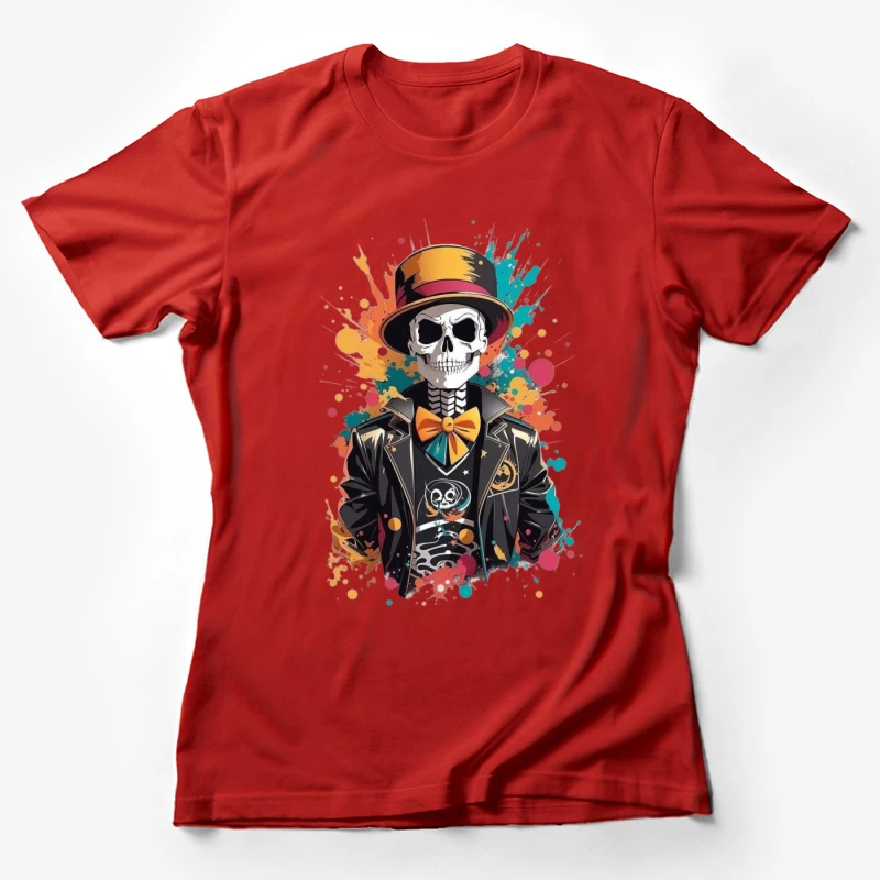Colorful Skeleton in a Top Hat Female T-Shirt