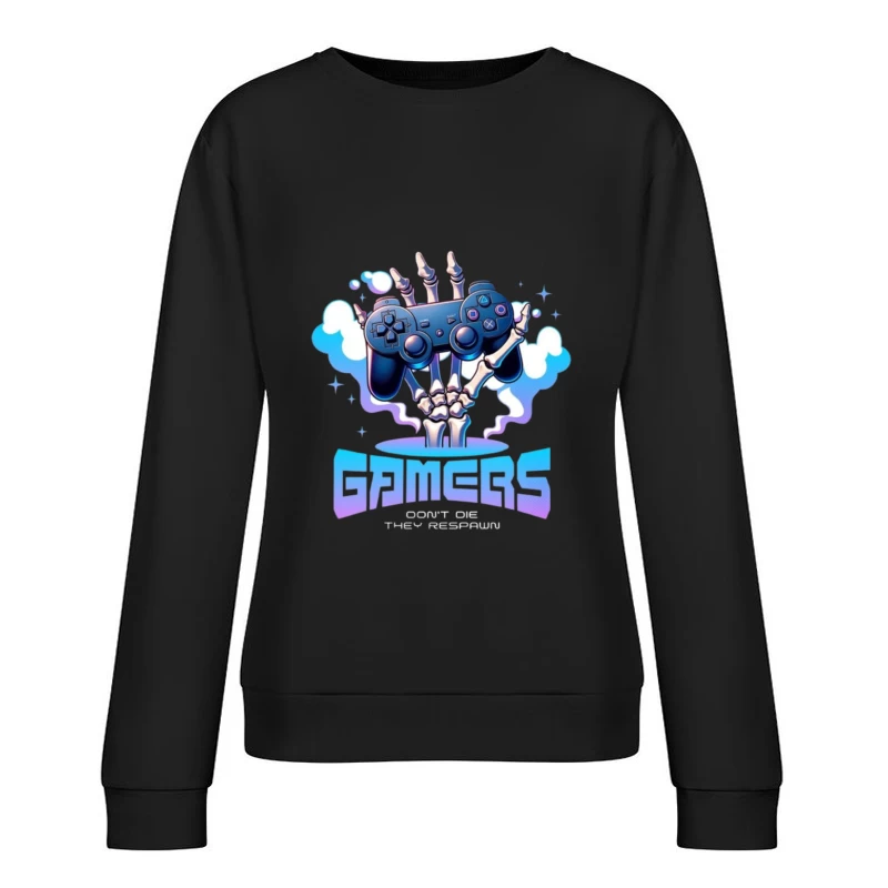 Skeletal Gamer's PlayStation Controller Art in Blue Female Pullover Sweatshirt