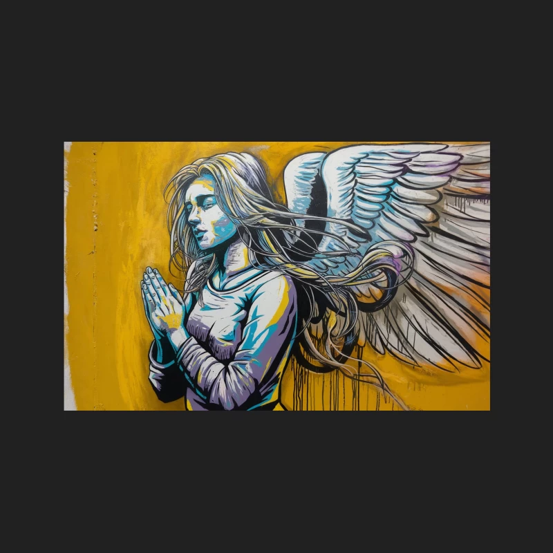 Praying Angel: Colorful Urban Street Art with Wings Bucket Hat