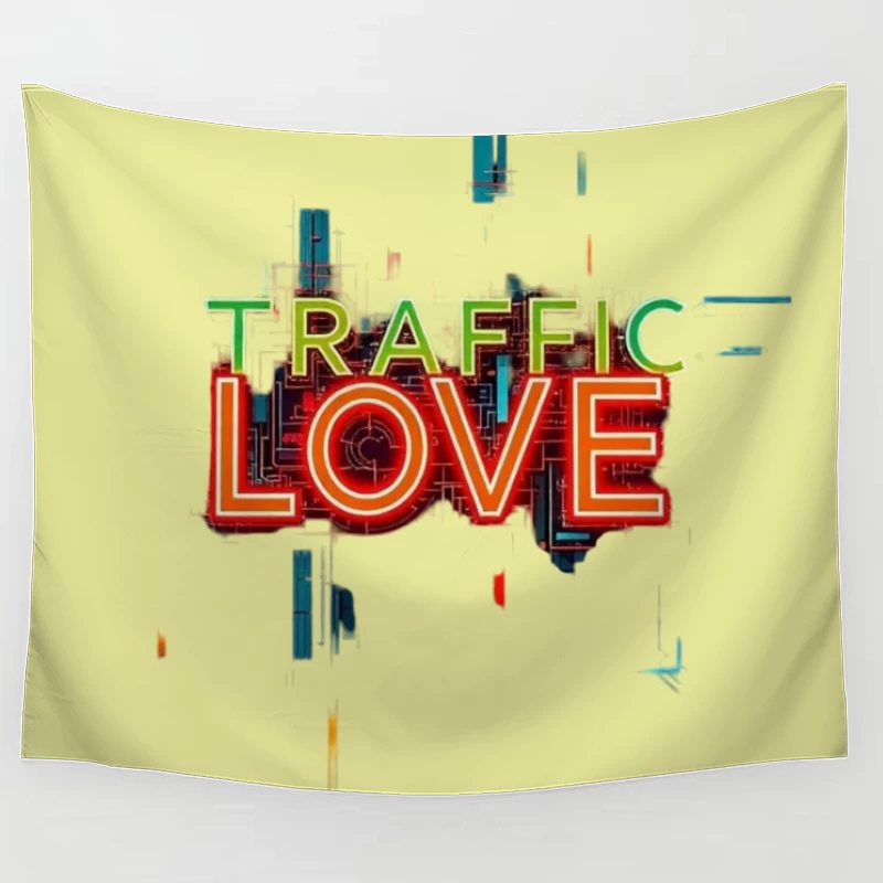 Neon Traffic Love Typography with Glitch Effect Tapestry