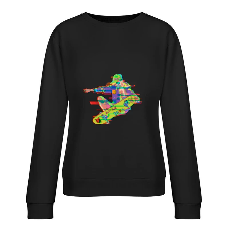 Glitch-Schädel-Skateboarding Damen Pullover Sweatshirt