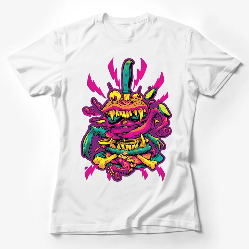 Colorful Grotesque Monster with Knife Female T-Shirt