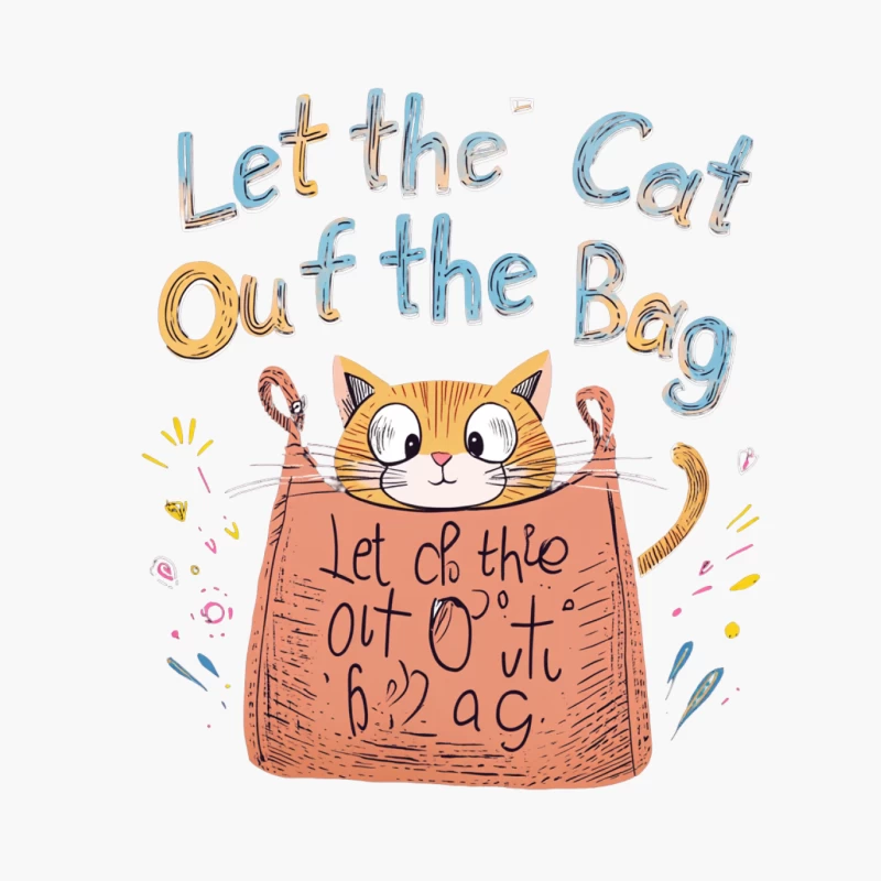 Whimsical Cat in Bag Illustration with Playful Typography Cotton Tote Bag