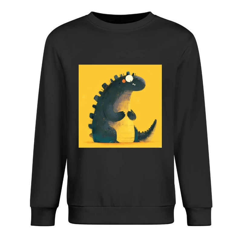 Cute Cartoon Dinosaur Character on Yellow Background Male Pullover Sweatshirt