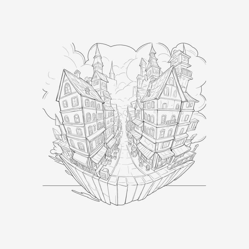 Surreal Split Design of Fantasy Architecture Male T-Shirt