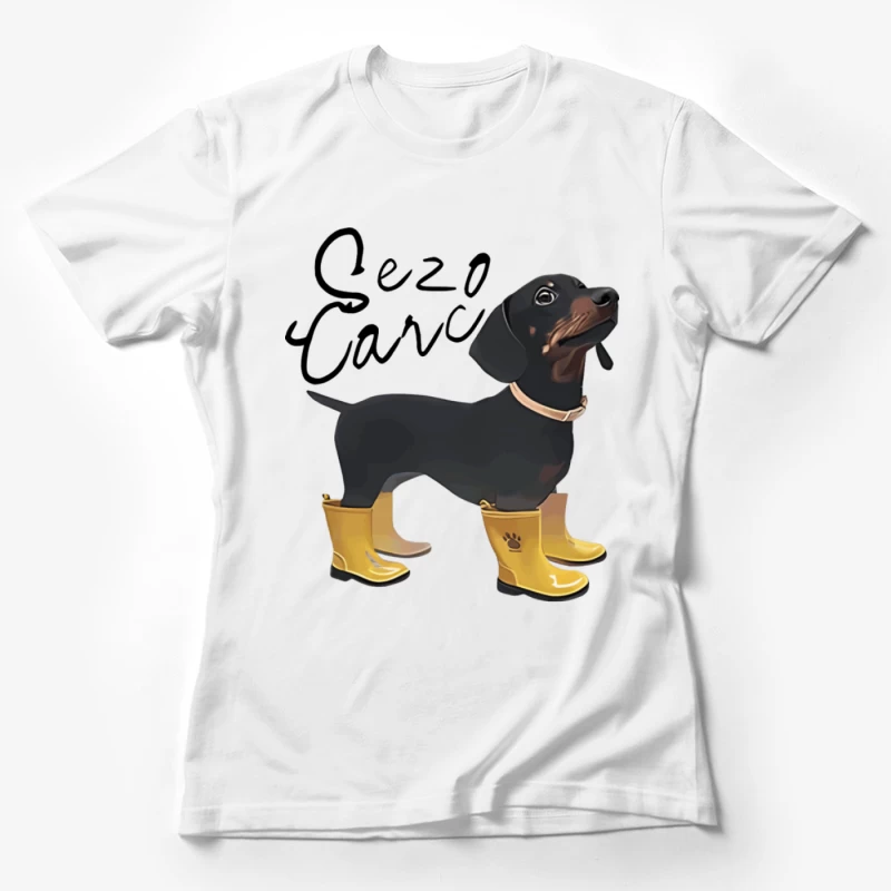 Dackel mit gelben Gummistiefeln Damen T-Shirt