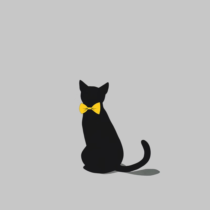 Minimalist Black Cat Silhouette with Yellow Bowtie Female Long Sleeve T-Shirt